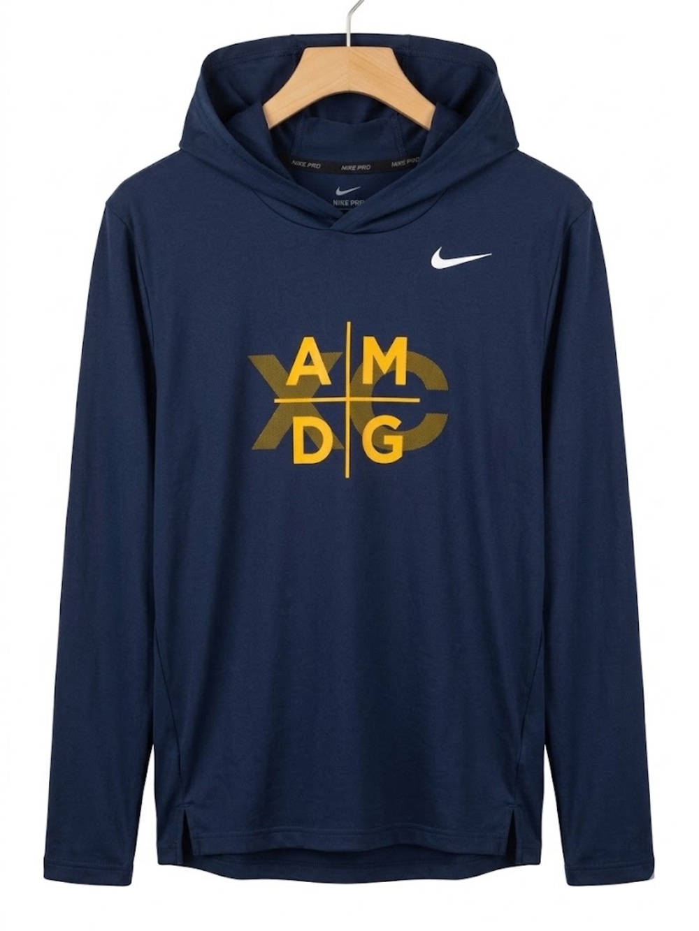 Nike Men’s Navy Hooded Long-Sleeve Shirt with Gold Logo